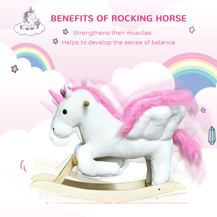 Qaba Kids Rocking Horse, Rocking Chair Nursery Plush Unicorn, Child Soft and Warm Ride on toy with Sing Along Song Pink