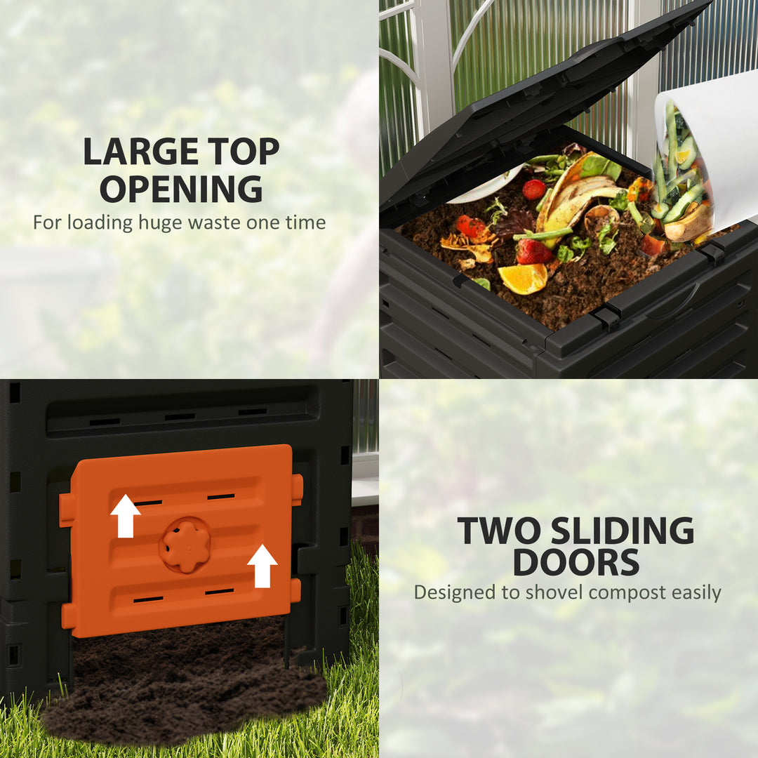 Outsunny Compost Bin, Garden Composter with 80 Vents and 2 Sliding Doors, 120 Gallon (450L), Black