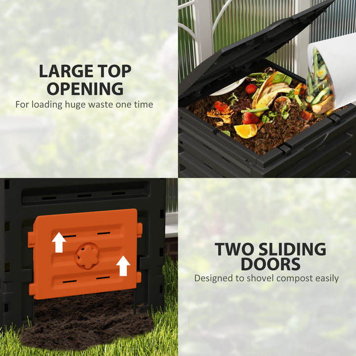 Outsunny Compost Bin, Garden Composter with 80 Vents and 2 Sliding Doors, 120 Gallon (450L), Black