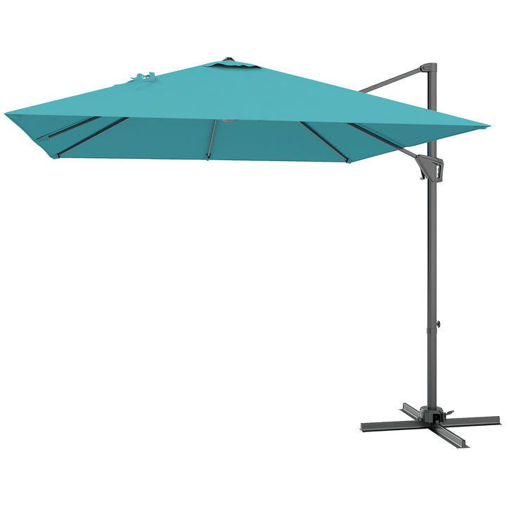 Outsunny 8'x8' Square Patio Hanging Offset Umbrella, Outdoor Cantilever Parasol w/ Cross Base, Cream White