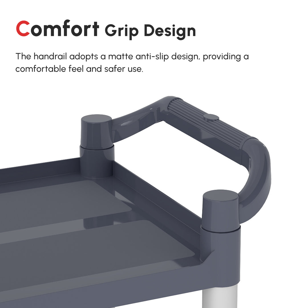 HOMCOM 3-Tier Utility Cart Large Rolling Storage Trolley with 3 Shelves Metal Clean Service Cart, Restaurant, Hotel, Livingroom, Silver and Grey