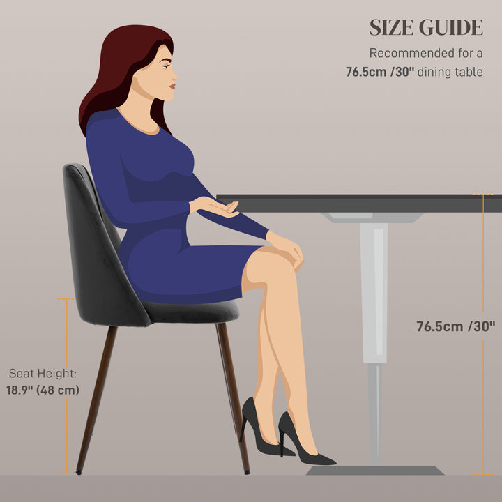 HOMCOM Upholstered Dining Chairs Set of 4, Velvet Accent Chair with Back and Wood-grain Steel Leg for Kitchen, Grey