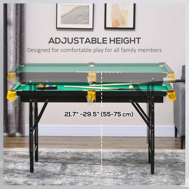 Soozier 55" Pool Table Set Folding Billiard Table with Adjustable Height, 2 Cues, 16 Balls, 2 Chalks, Triangle, Brush, Green