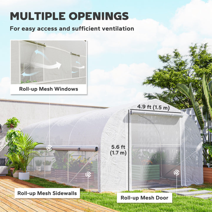 Outsunny 19.5' x 10' x 7.5' Walk-in Tunnel Greenhouse with 3 Roll-Up Doors and Large Mesh Windows, Outdoor Green House, Plant Hot House Tent with Galvanized Steel Frame, Green