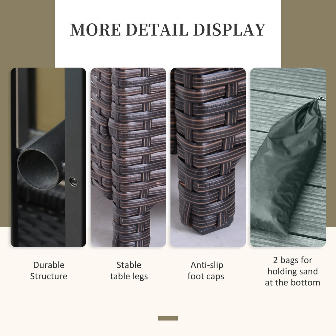 Outsunny 22" Square Steel PE Rattan Wicker Table With Umbrella Hole, Outdoor Patio Accent Dining Side Table Used as Umbrella Stand, Brown