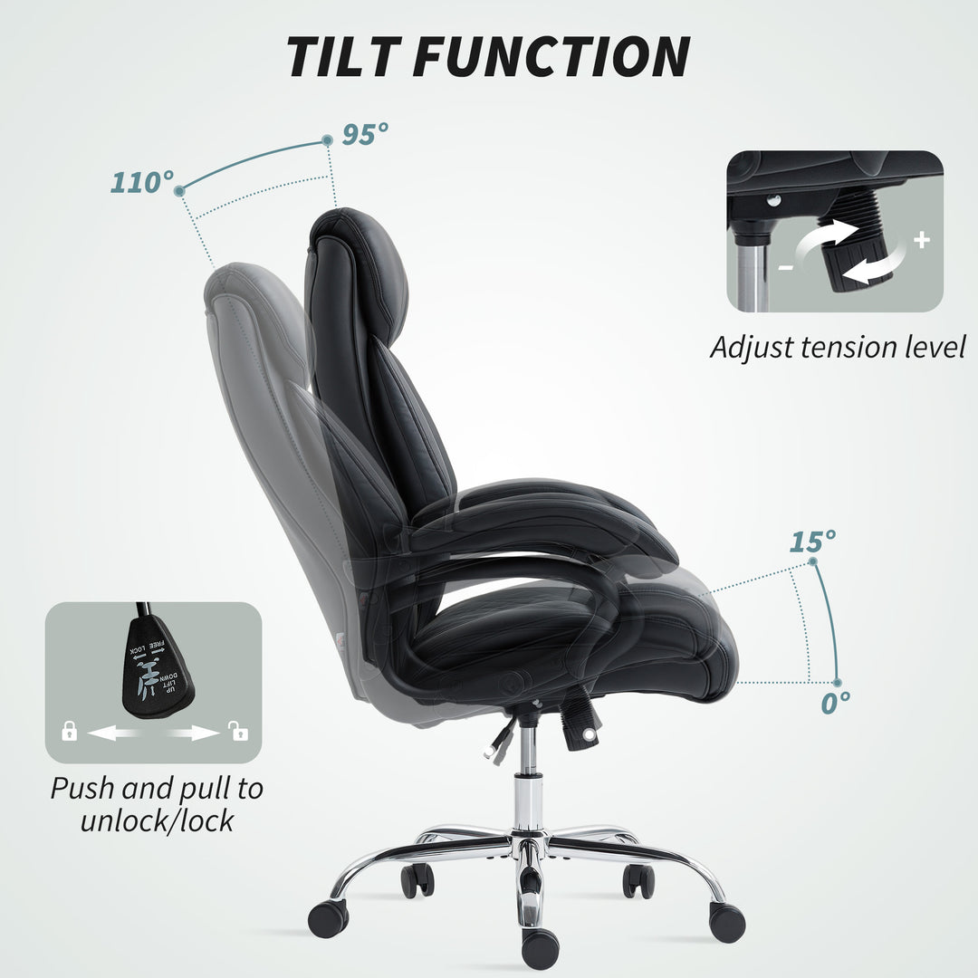 HOMCOM Office Chair with Spring Padding, PU Leather Computer Chair with Quiet Swivel Wheels, High Back, Black