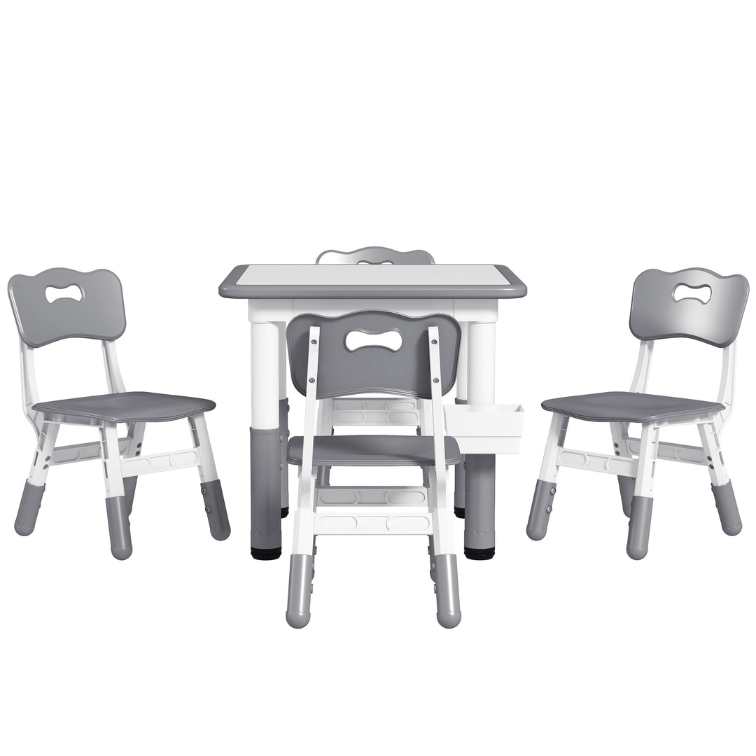 Qaba 5 Pieces Toddler Table and Chair Set, Height Adjustable Activity Table and Chair Set for Nursery Classroom, Grey
