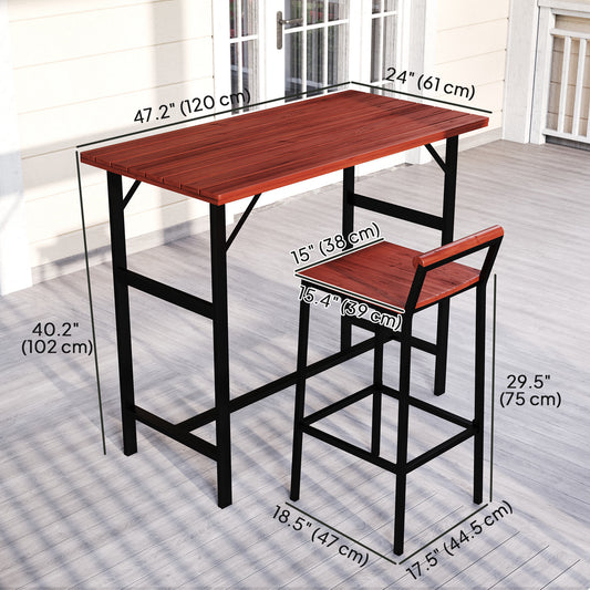 Outsunny 5 Piece Patio Bar Set with 47" Bar Height Table and 4 Bar Stools, for Backyard, Balcony, Porch, Pool, Lawn, Brown