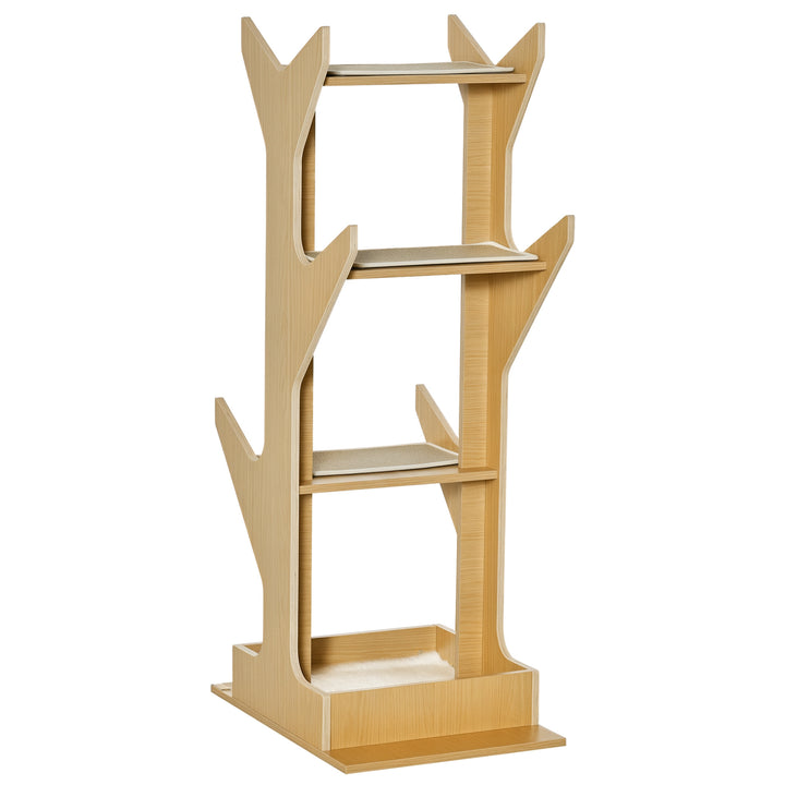 PawHut 4-level Platform Cat Tree with Resting House, Activity Center for kittens, Cat Tower Furniture with Cushion, Oak
