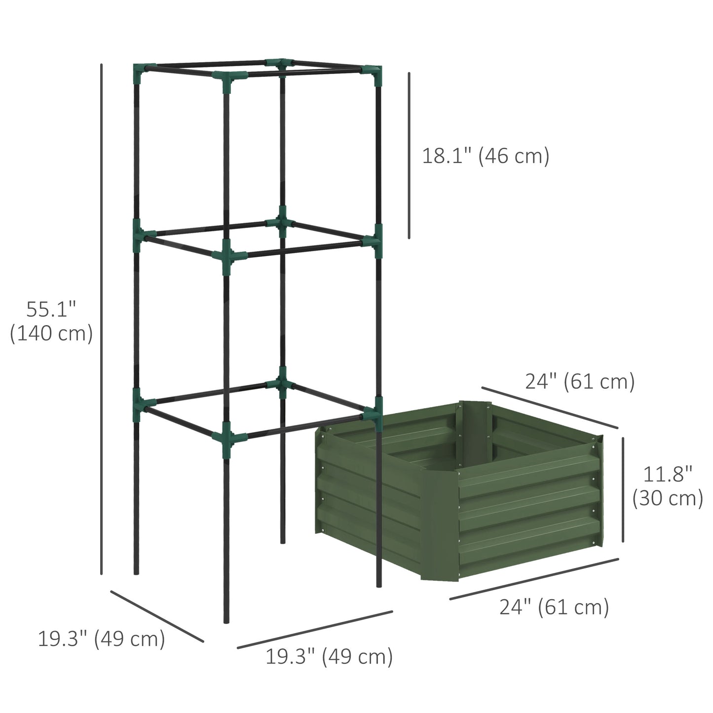 Outsunny Galvanized Planter Box, Outdoor Raised Garden Bed with 4-Tier Trellis Tomato Cage for Climbing Vines, Vegetables, Green