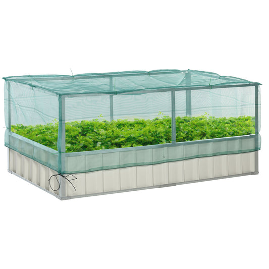 Outsunny Raised Garden Bed, 5.7 x 3 x 2.3ft Steel Planter Box Outdoor with Cover, Gloves for Growing Vegetables, Flowers, Herbs, Green