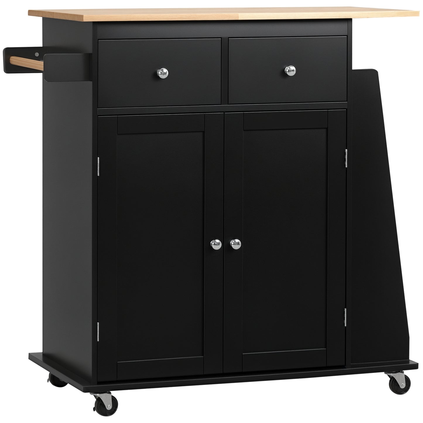 HOMCOM Rolling Kitchen Island Trolley Storage Cart with Rubber Wood Top, 3-Tier Spice Rack, Towel Rack Home Kitchen Carts, White
