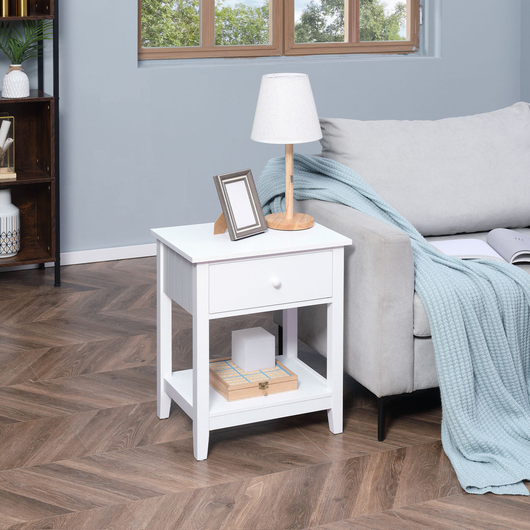 HOMCOM Modern Style Nightstand, Small End Table with Drawer and Storage Shelf for Bedroom, Living Room, White