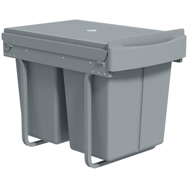 HOMCOM Pull Out Trash Can Under Cabinet, 10.6 Gallon (40L) Slide Out Garbage Can with 2 Removable Compartments, Grey
