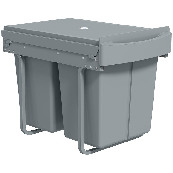 HOMCOM Pull Out Trash Can Under Cabinet, 10.6 Gallon (40L) Slide Out Garbage Can with 2 Removable Compartments, Grey