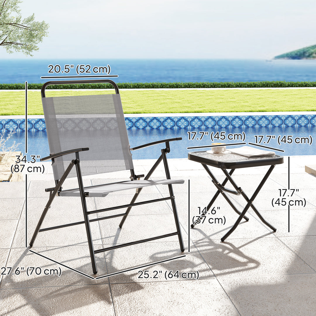 Outsunny Folding Bistro Set, Small Patio Set with Back Adjustable Chairs and Glass Top Table for Garden, Balcony, Porch, Grey