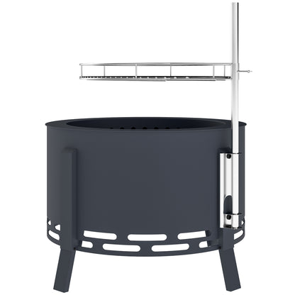 Outsunny Outdoor Fire Pit, Round Firepit with Grill Grate, Fire Bowl with Ash Catcher and Poker for Backyard Camping Bonfire Picnic, Black