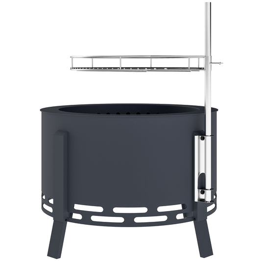 Outsunny Outdoor Fire Pit, Round Firepit with Grill Grate, Fire Bowl with Ash Catcher and Poker for Backyard Camping Bonfire Picnic, Black