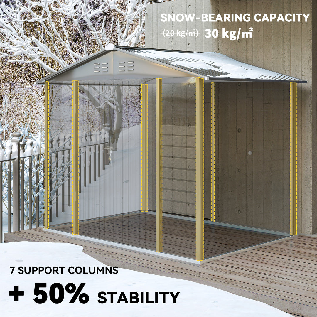 Outsunny 8' x 6' Outdoor Storage Shed, Metal Garden Shed with 2 Windows, 4 Vents, Lockable Doors and Gloves, Dark Grey