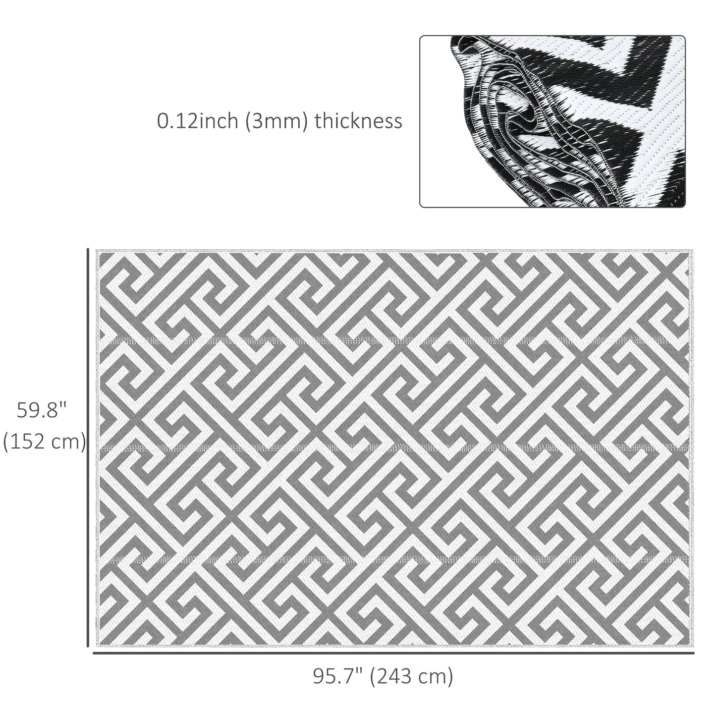 Outsunny Reversible Outdoor RV Rug, Patio Floor Mat, 5' x 8' Plastic Straw Rug for Backyard, Deck, Beach, Camping, Black & White