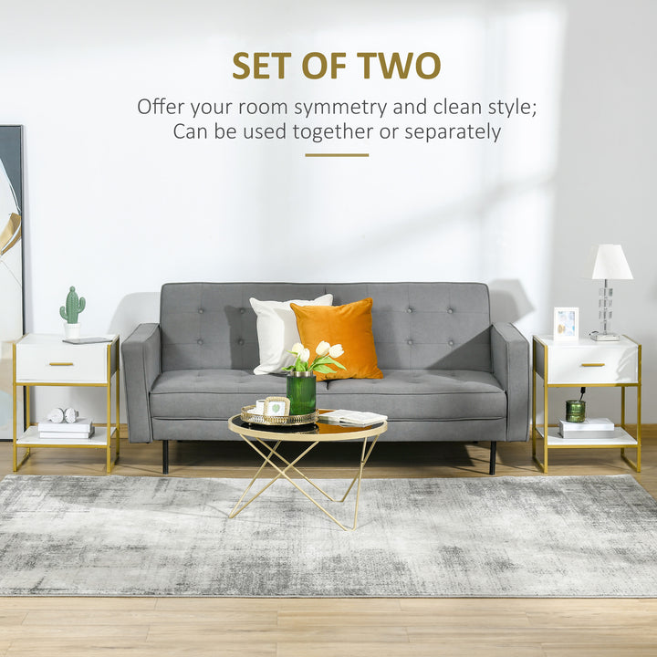 HOMCOM Nightstand Set of 2, Modern Bedside Table with Drawer and Shelf, Bedside Cabinets for Bedroom, White