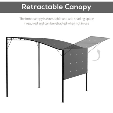 Outsunny 10x8ft Patio Metal Gazebo with Extendable Side Awning, Outdoor Shelter Shade Canopy Deck Awning, Dark Grey