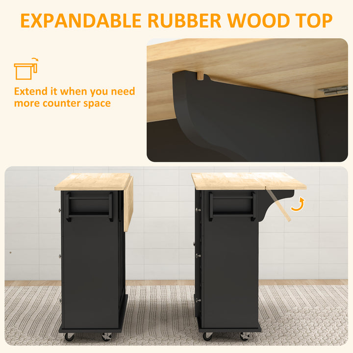 HOMCOM Kitchen Island on Wheels, Kitchen Cart with Drop Leaf, Drawers, White