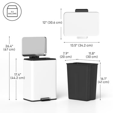 HOMCOM 5.3 Gallon/20 L Garbage Bin with Soft Close Lid, Trash Can with Removable Inner Bucket for Kitchen, Office, Cream White