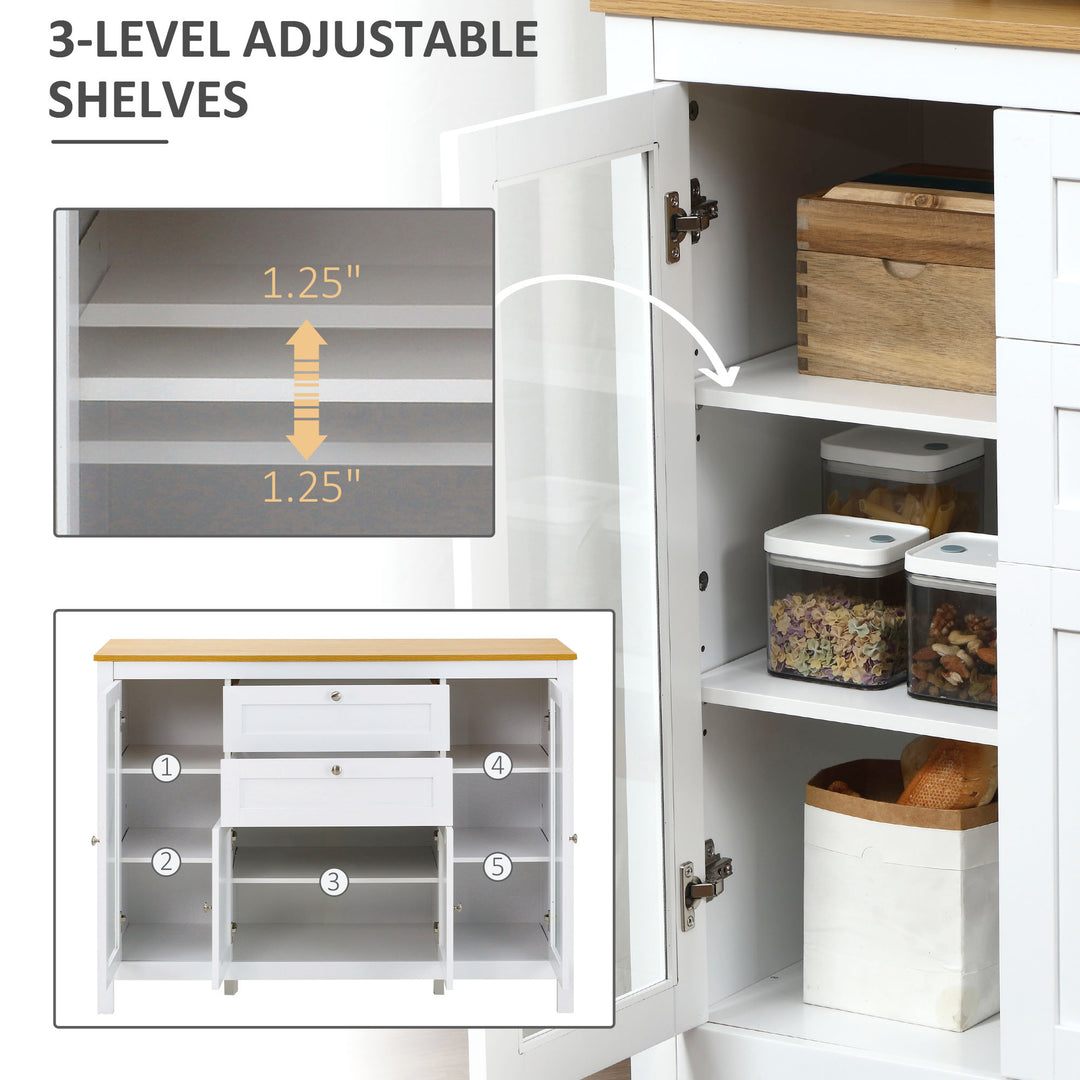 HOMCOM Buffet Cabinet Sideboard with 2 Drawers, 3 Storage Cabinets, Glass Doors and Adjustable Shelves, White