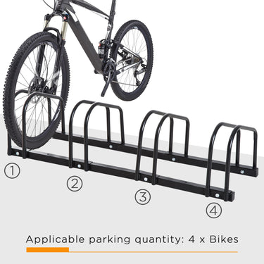 Soozier 4-Bike Bicycle Floor Parking Rack Cycling Storage Stand Garage Organizer for Indoor and Outdoor Use Black