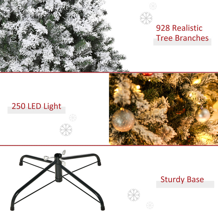 HOMCOM 6ft Snow Flocked Artificial Tree 250 LED Light 928 Branches Christmas Season