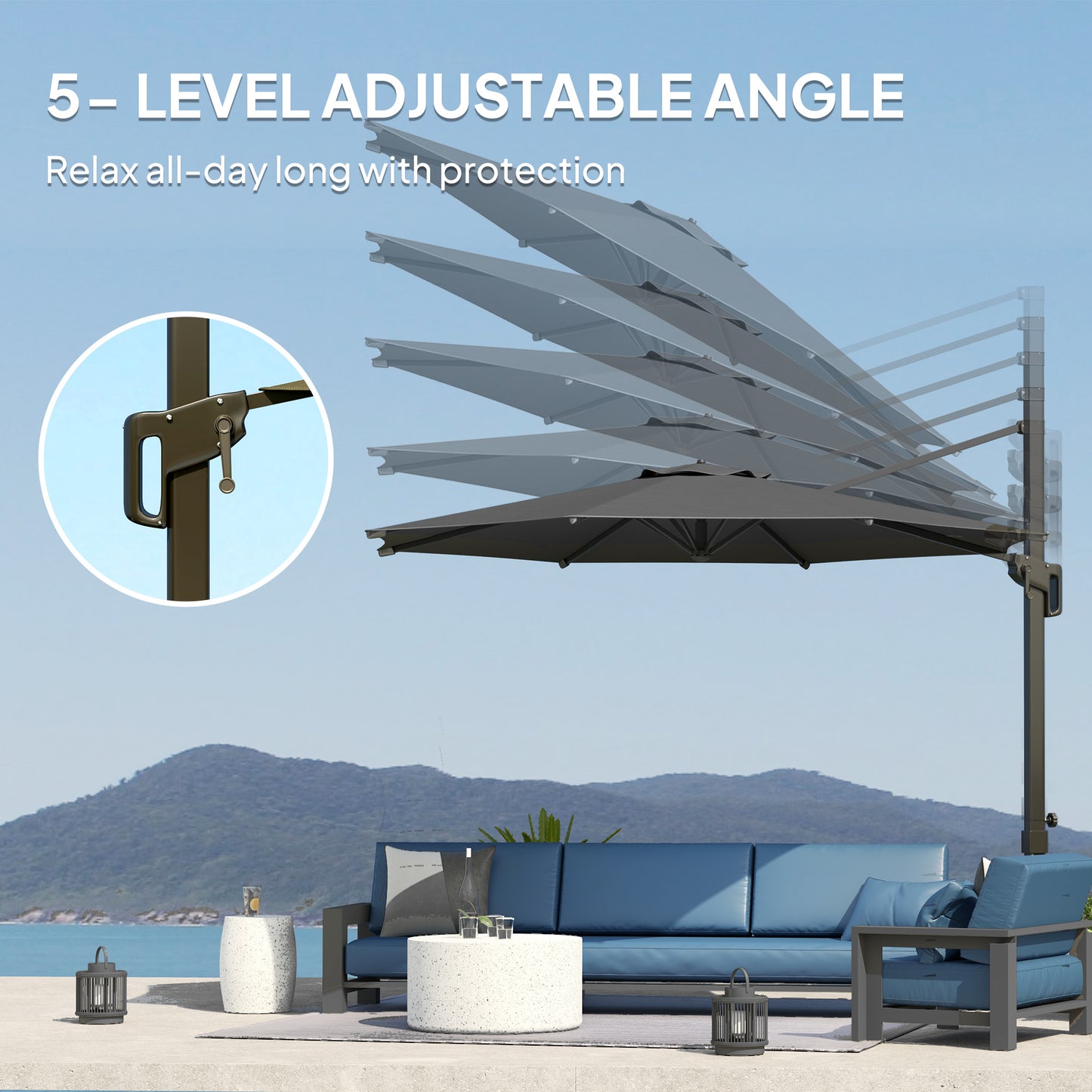 Outsunny 10' Offset Patio Umbrella Cantilever Umbrella with Aluminium Pole 360Â° Rotation and Tilt Adjustment, Grey