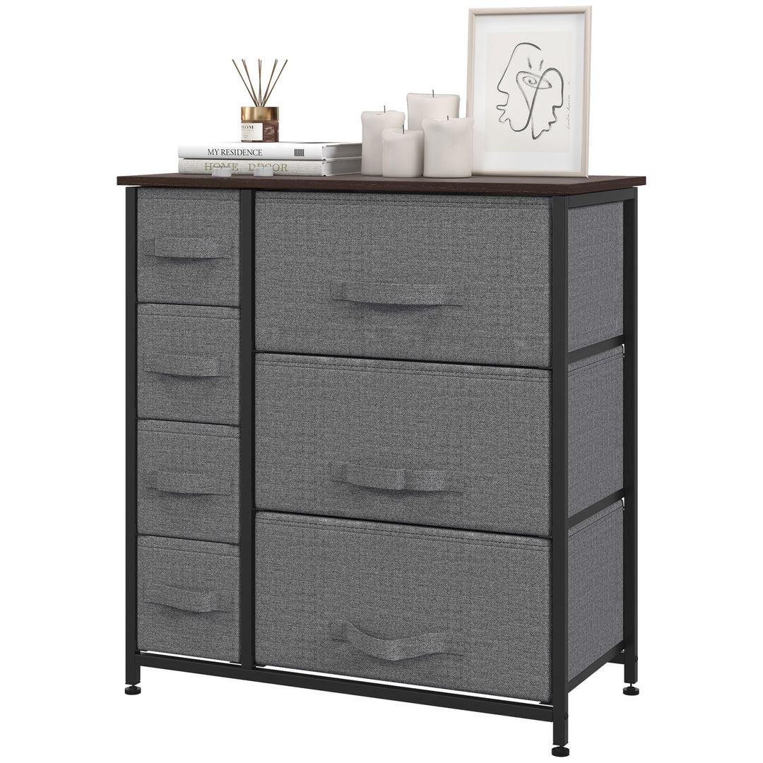 HOMCOM Dresser for Bedroom with 7 Drawers, Chest of Drawers with Metal Frame, Fabric Dresser for Living Room, Dark Grey