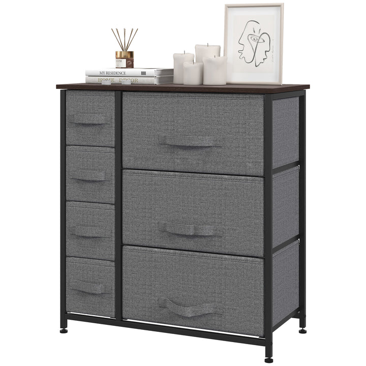HOMCOM Dresser for Bedroom with 7 Drawers, Chest of Drawers with Metal Frame, Fabric Dresser for Living Room, Dark Grey