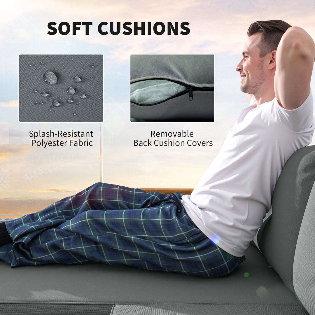 Outsunny 3 Piece Patio Furniture Set, L-Shaped Outdoor Furniture Conversation Set with Wood Top Coffee Table, Light Grey