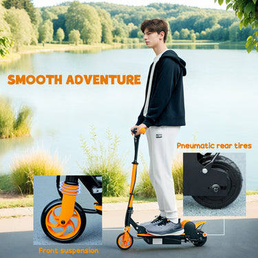 Soozier Foldable Electric Scooter for Kids Ages 6-14, with Seat and 2 Adjustable Heights, Max 6km Range & 12km/h, Orange