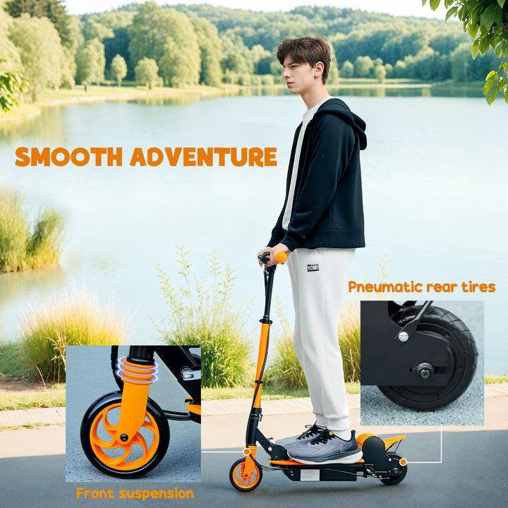 Soozier Foldable Electric Scooter for Kids Ages 6-14, with Seat and 2 Adjustable Heights, Max 6km Range & 12km/h, Orange