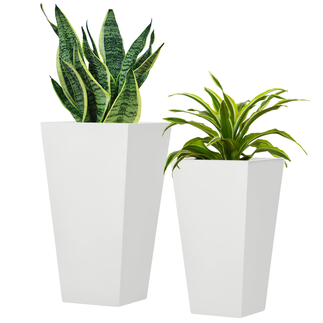 Outsunny Set of 2 Tall Planters with Drainage Holes, 22" / 18" Outdoor Flower Pots for Patio, Yard, Garden, Grey