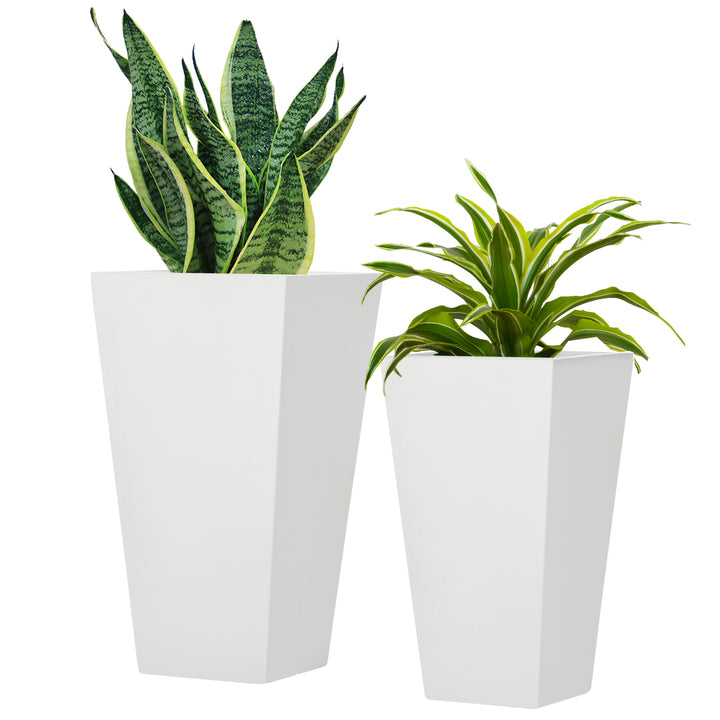 Outsunny Set of 2 Tall Planters with Drainage Holes, 22" / 18" Outdoor Flower Pots for Patio, Yard, Garden, Grey
