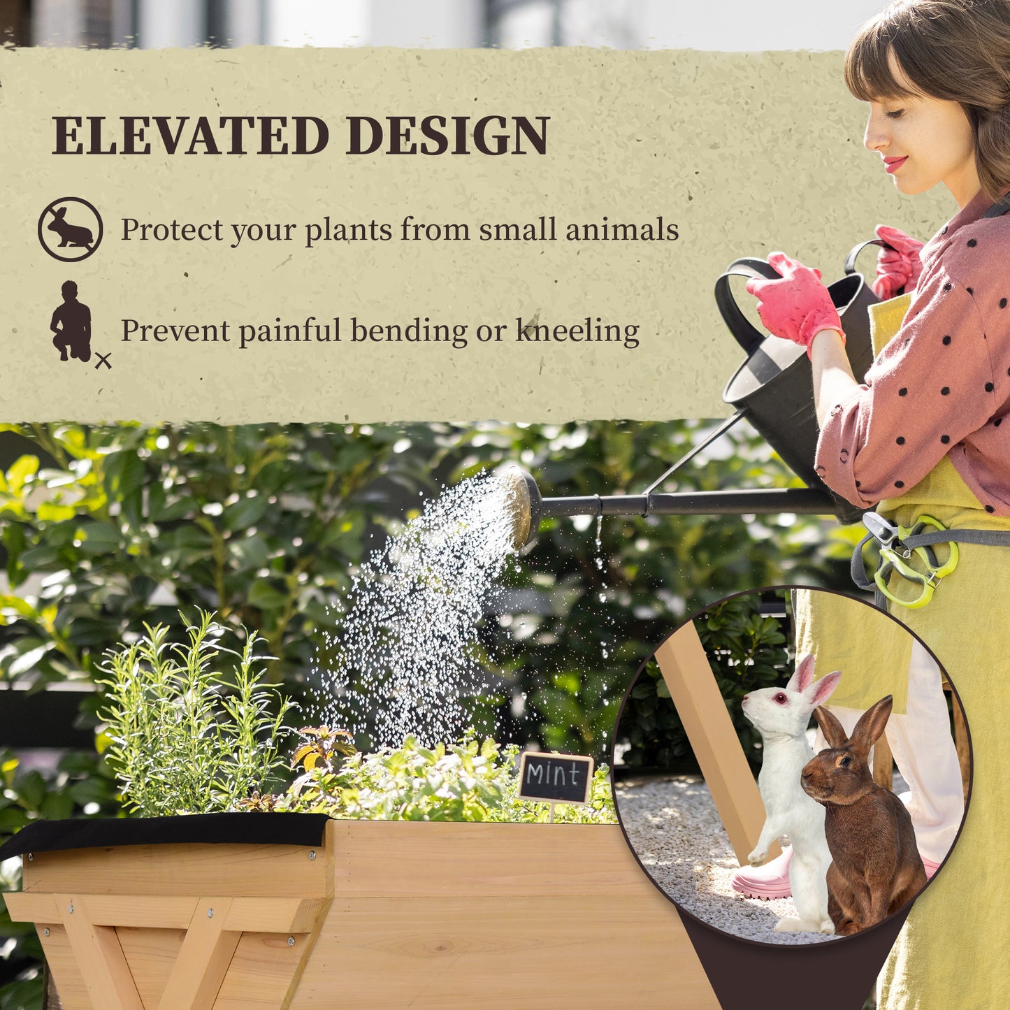Outsunny 39'' x 28'' Raised Garden Bed with Legs, Elevated Wooden Planter Box with Bed Liner for Vegetables, Flowers Herbs, Backyard Patio Balcony Use