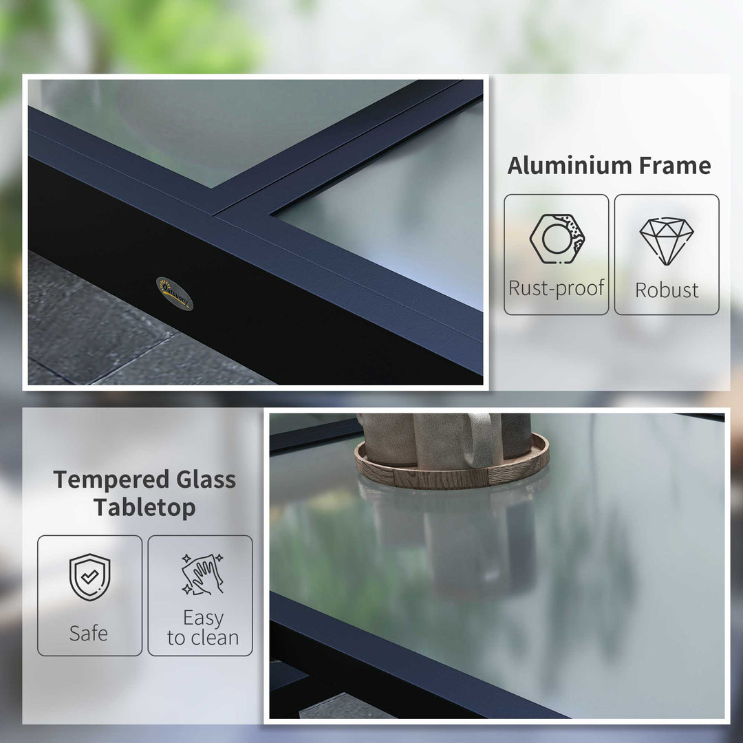 Outsunny 63" Extendable Outdoor Dining Table Patio Table with Aluminum Frame and Tempered Glass Tabletop, Black