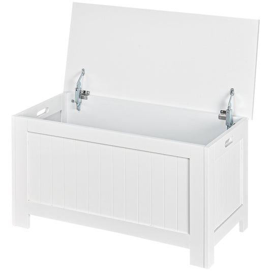 HOMCOM Large Storage Box Storage Trunk Cabinet Container with Lid and 2 Safety Hinges, White