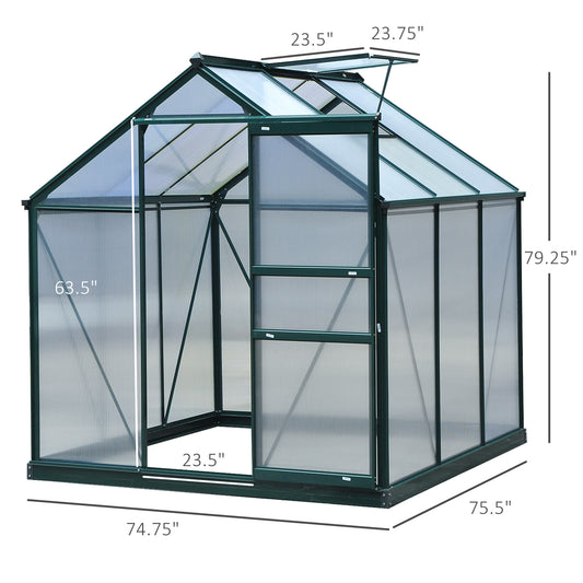 Outsunny 6.2' x 6.3' x 6.6' Clear Polycarbonate Greenhouse, Large Walk-In Green House Garden, Plants Grow, Galvanized Sheet  Frame w/ Slide Door