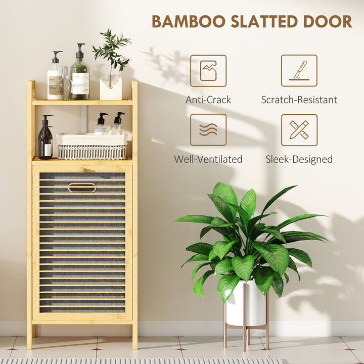 HOMCOM Bamboo Laundry Cabinet, Tilt Out Laundry Hamper with Removable Basket and Open Shelves, Natural