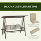 Outsunny 3-Seat Patio Swing Chair, Outdoor Canopy Swing Glider with Cushion, Pillows and Adjustable Polycarbonate Canopy for Porch, Garden, Poolside, Backyard, Khaki