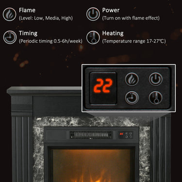 HOMCOM Electric Fireplace Mantel Wood Surround, Freestanding Fireplace Heater with Realistic Flame, Adjustable Temperature, Timer, Overheating Protection, and Remote Control, Black