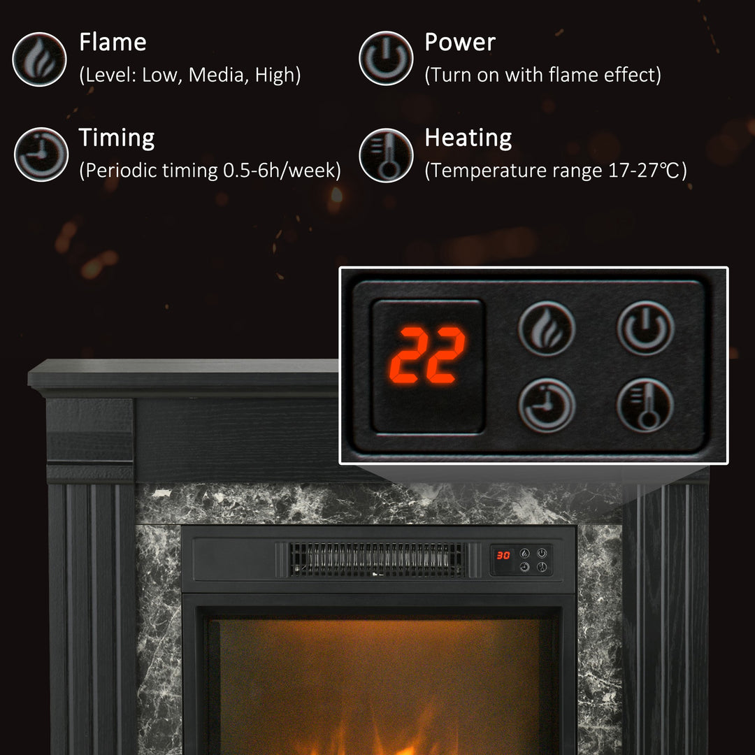 HOMCOM Electric Fireplace Mantel Wood Surround, Freestanding Fireplace Heater with Realistic Flame, Adjustable Temperature, Timer, Overheating Protection, and Remote Control, Black