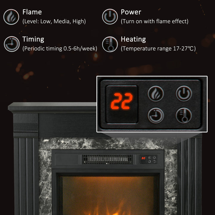 HOMCOM Electric Fireplace Mantel Wood Surround, Freestanding Fireplace Heater with Realistic Flame, Adjustable Temperature, Timer, Overheating Protection, and Remote Control, Black