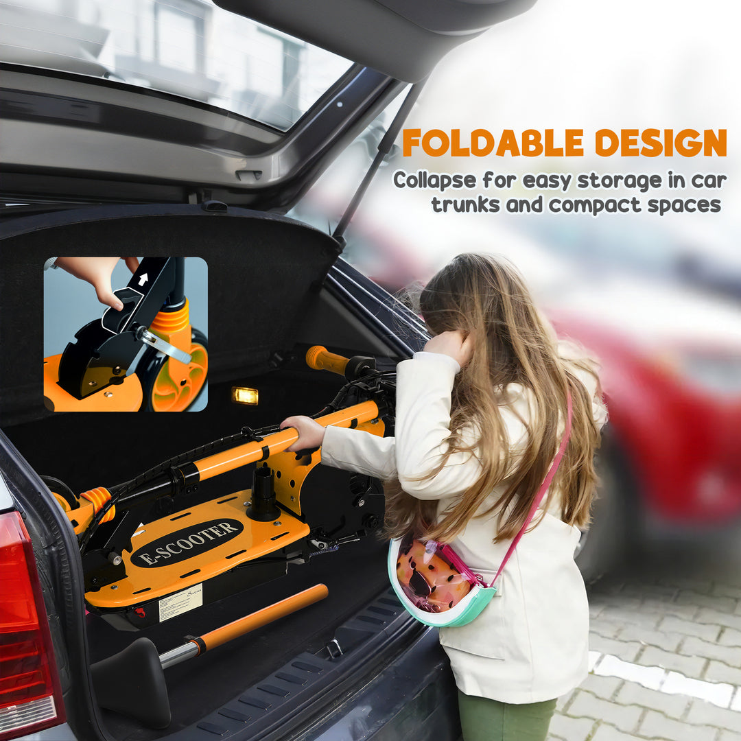 Soozier Foldable Electric Scooter for Kids Ages 6-14, with Seat and 2 Adjustable Heights, Max 6km Range & 12km/h, Orange