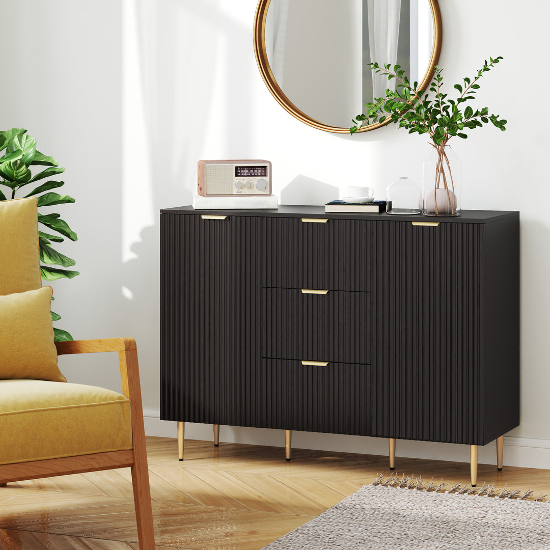 HOMCOM Modern Kitchen Storage Cabinet, Sideboard Buffet Cabinet w/ 3 Drawers and Adjustable Shelves for Kitchen Hallway, Grey